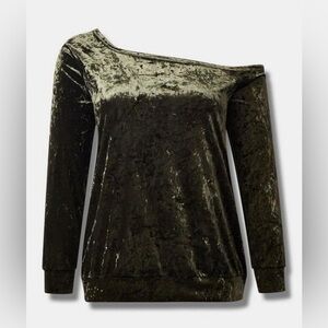 Torrid Crushed Velvet Off Shoulder Sweatshirt Deep Depths Green Size 6
